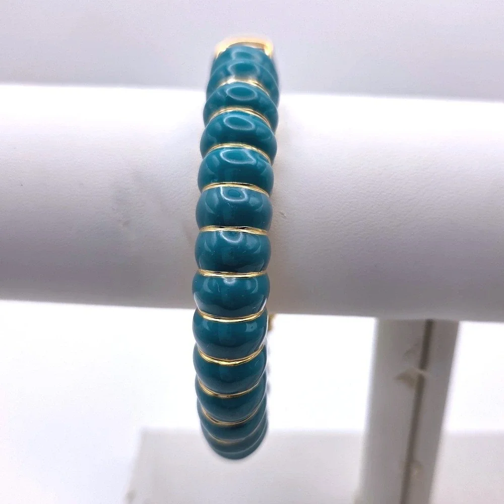 VTG Kenneth Jay Lane KJL Teal Enamel Elephant Hinge Bangle Bracelet Gold Tone - Picture 6 of 9